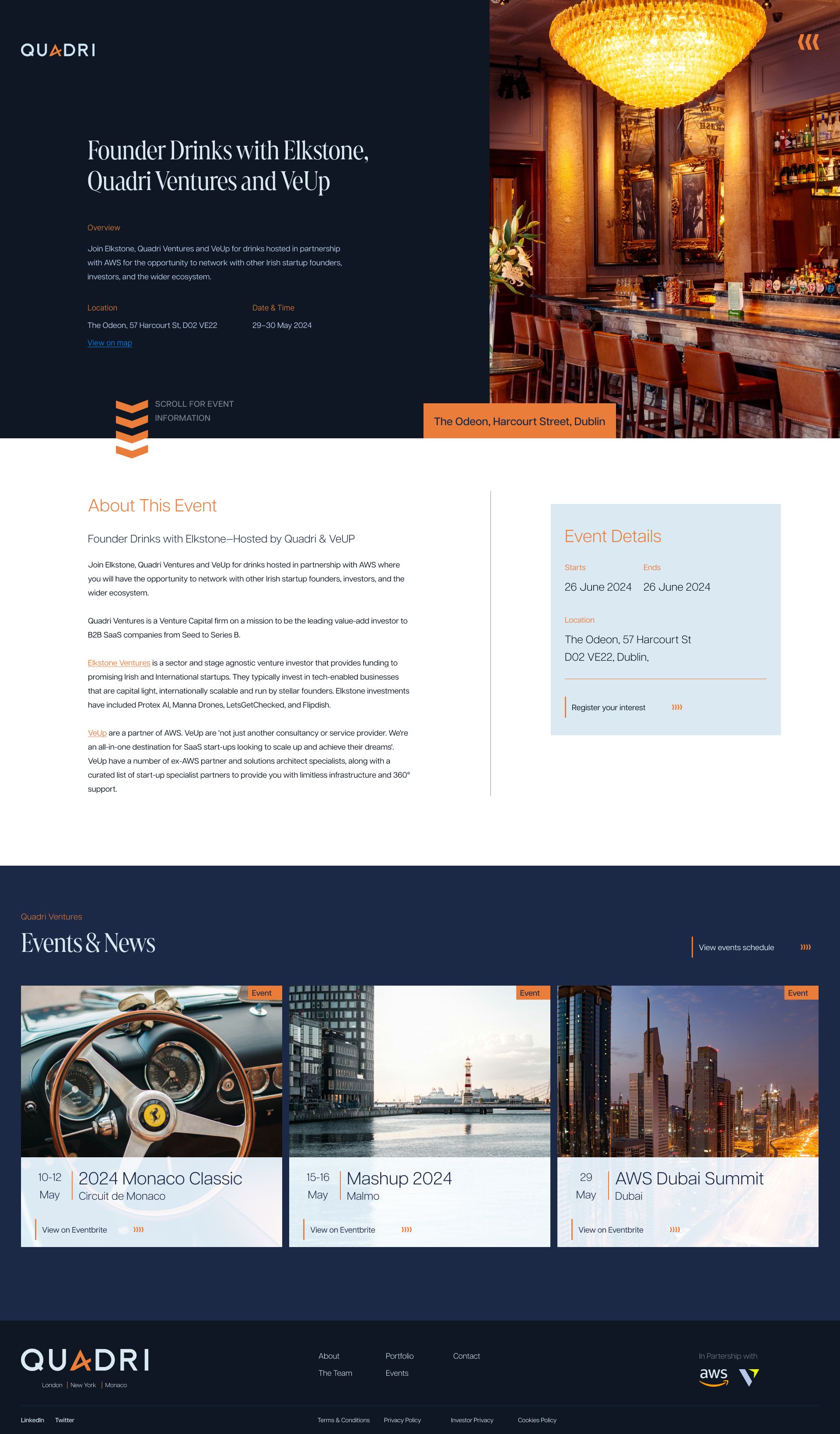 Quadri website event page screenshot