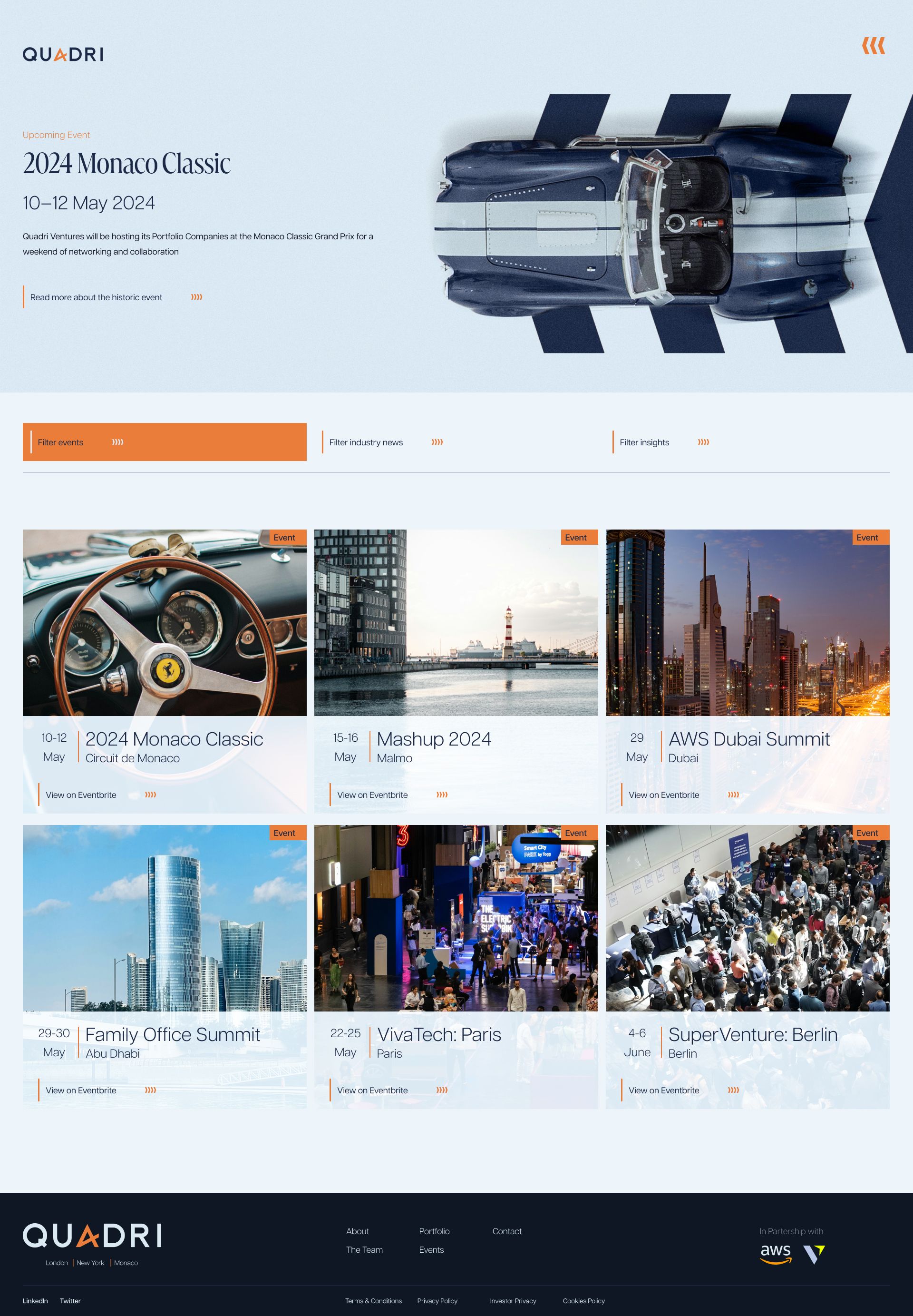 Quadri website events listing page screenshot